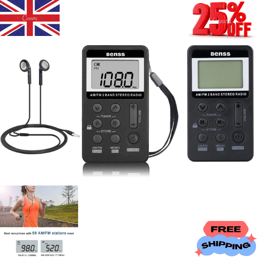 Portable Radio Mini Radio Pocket AM FM Personal Radio DSP Digital Tuning Stereo