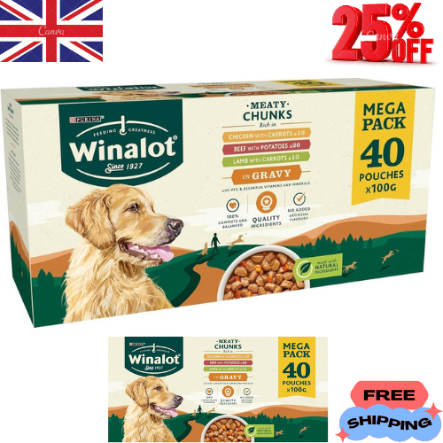 New Winalot Dog Food Mixed in Gravy, 40 x 100g (Packaging may vary)