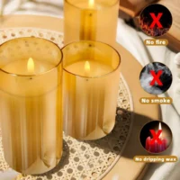 Gold Glass Flameless Battery Candles Flickering with Remote,Timer, Wicking Real - Image 13
