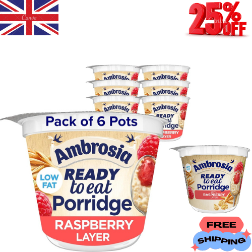Ambrosia Ready-to-Eat Raspberry Layered Porridge Pot With British Wholegrain 210