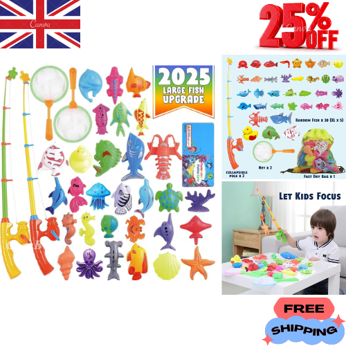 CozyBomB Magnetic Fishing Toys Game Set for Kids for Bath Time Pool Party with