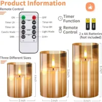 Gold Glass Flameless Battery Candles Flickering with Remote,Timer, Wicking Real - Image 11