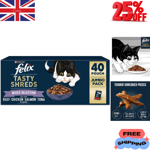 FELIX Tasty Shreds Mixed Selection in Gravy Wet Cat Food 40x80g
