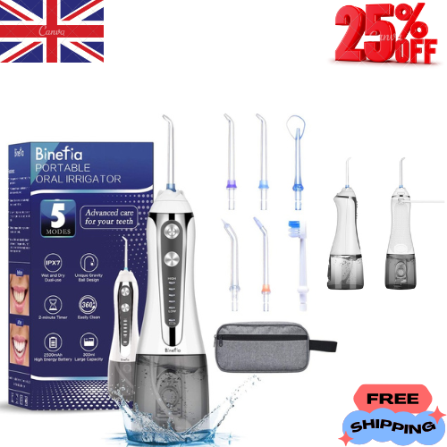 Water Flosser for Teeth Cordless with 5 Modes, Binefia 360Â° Rotation Oral IP